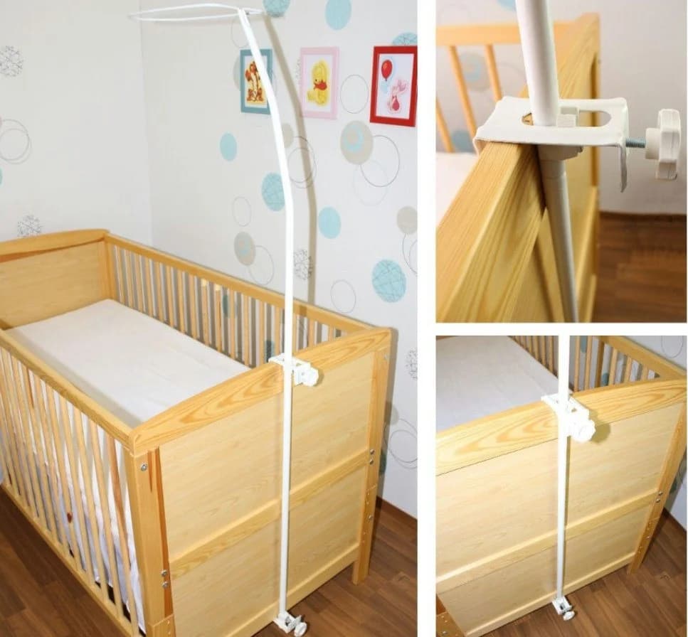 Primawela Himmelstange Weiß für Kinderbett Babybett Gitterbett Befestigung