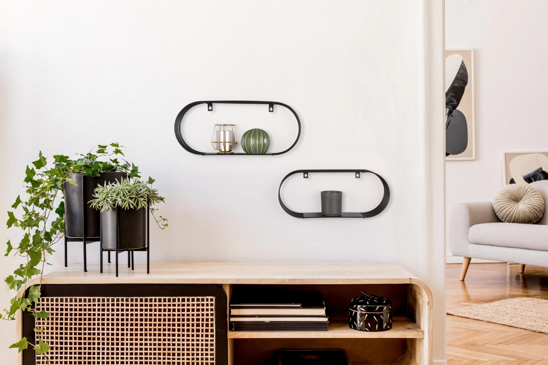 MIRRORS AND MORE Wandregal Joyce Set 2-tlg. Schwarz Metall