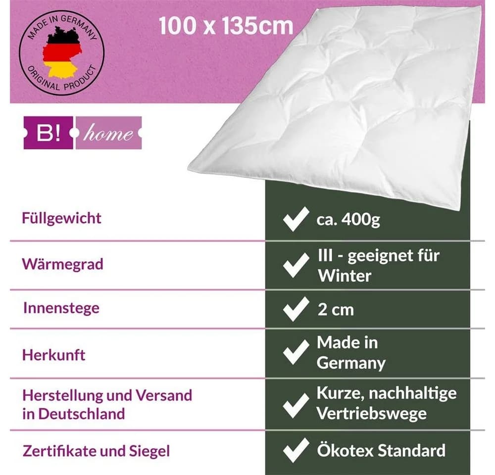 B!HOME Daunenbettdecke Babystep 100x135cm 400g Ganzjahresdecke