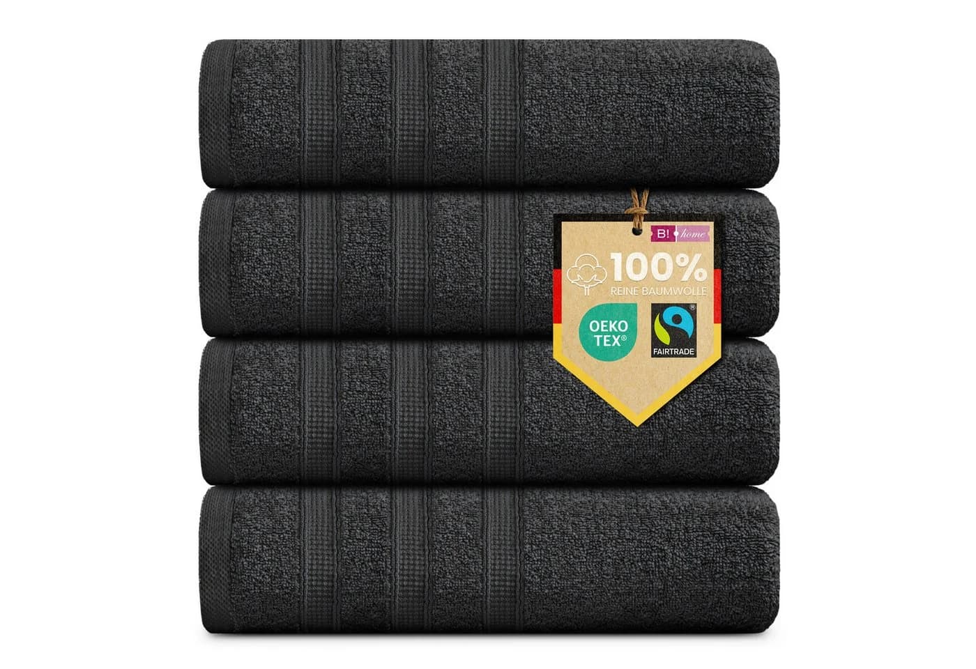 B!HOME Handtücher Set 4-tlg. Schwarz Frottee