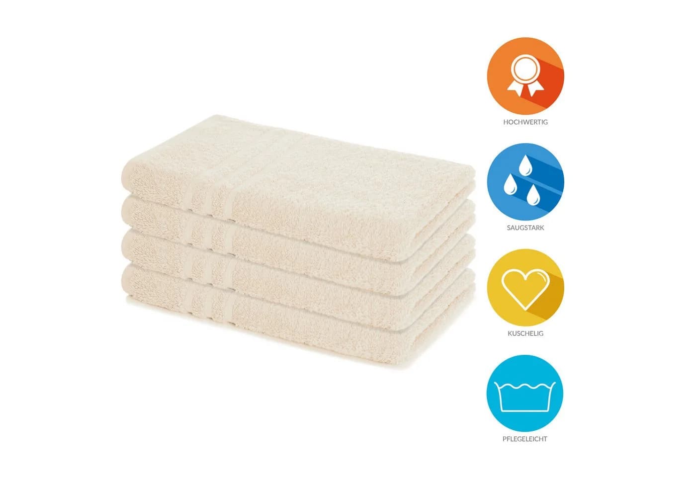 Lavea Handtuch Elena-Frottierserie 50x100 cm 100% Baumwolle 4er Set 500 g/m² Frottier weich & saugstark pflegeleicht