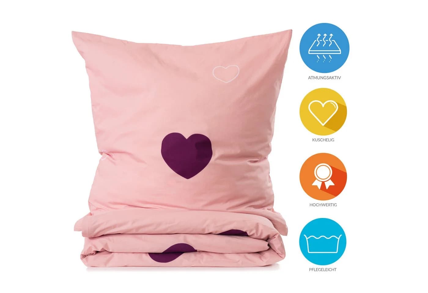 Lavea Kinderbettwäsche Set Rosa-Bordeaux 100% Baumwolle mit Herzmotiv
