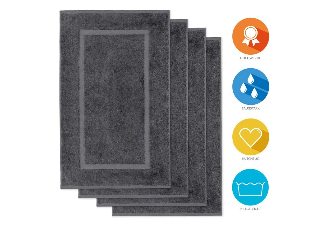 Lavea Badematte 4er Set Elena Frottee 50x80 cm Badvorleger 100% Baumwolle