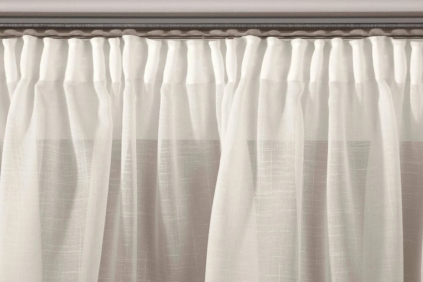 DecoHome24 Voile Gardine Creme Kräuselband Halbtransparent