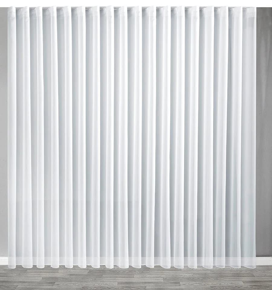 DecoHome24 Voile Gardine Weiß mit Wellenband