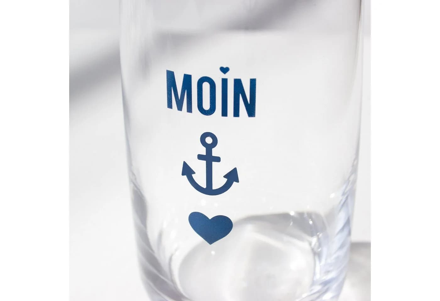 Bow & Hummingbird Longdrinkglas Kristallglas "Moin-Anker-Herz" Blau/Weiß