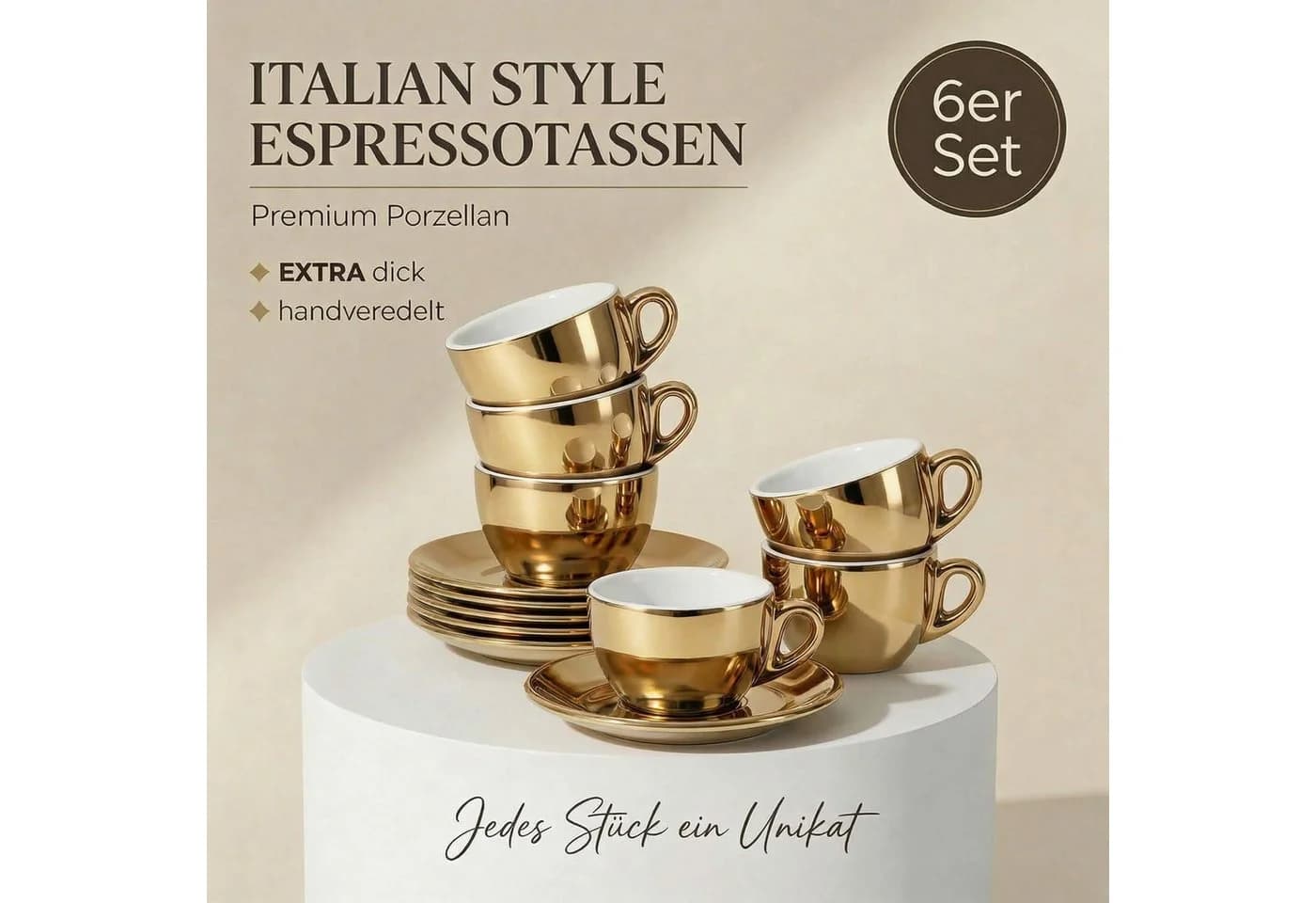MUVELL Espressotassen Set 6-tlg. Gold Keramik Dickwandig