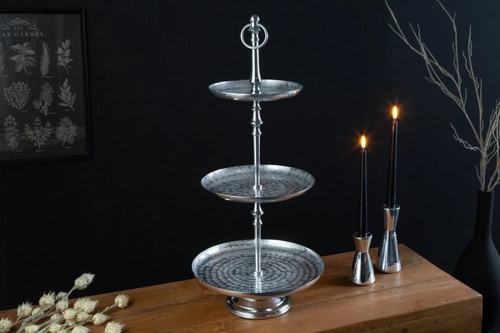 riess-ambiente Dekoetagere ORIENT 65cm Silber Hammerschlag