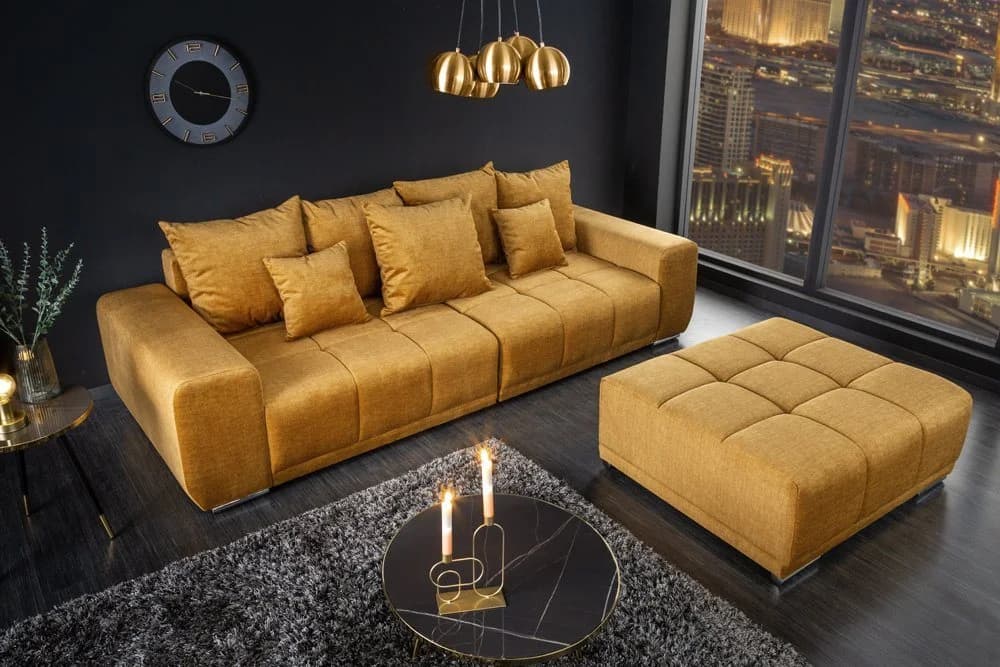 riess-ambiente Big-Sofa ELEGANCIA 285cm senfgelb Samt Federkern XXL Couch