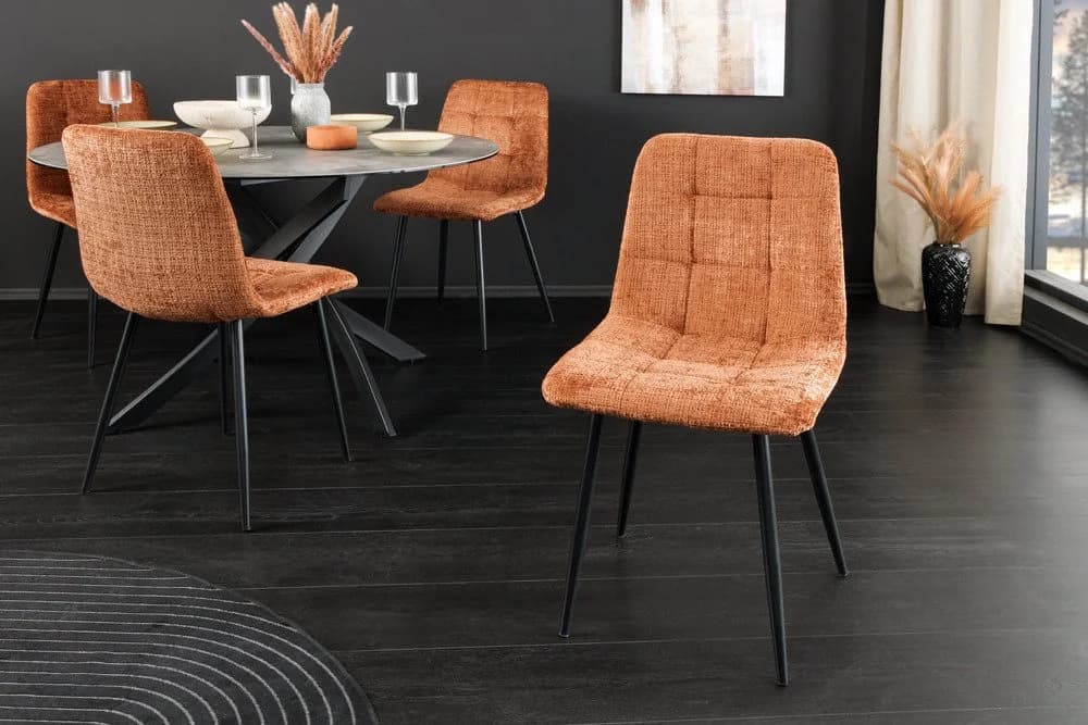 riess-ambiente Esszimmerstuhl TRES CHIC Rost-Braun/Schwarz Chenille Metallbeine Retro gepolstert