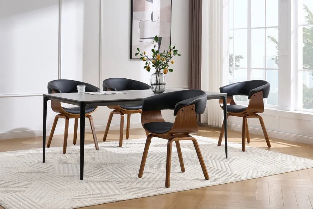 riess-ambiente Armlehnstuhl ORGANIC Schwarz Walnuss Kunstleder Retro