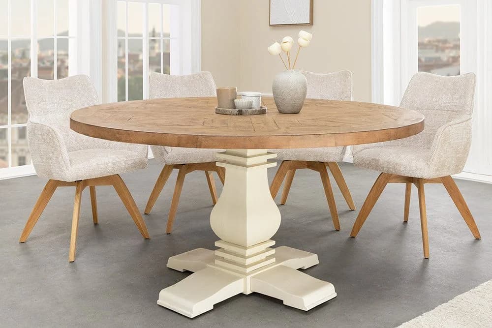 riess-ambiente Esstisch HAMPTONS 140cm Hellbraun Creme Pinienholz Rund