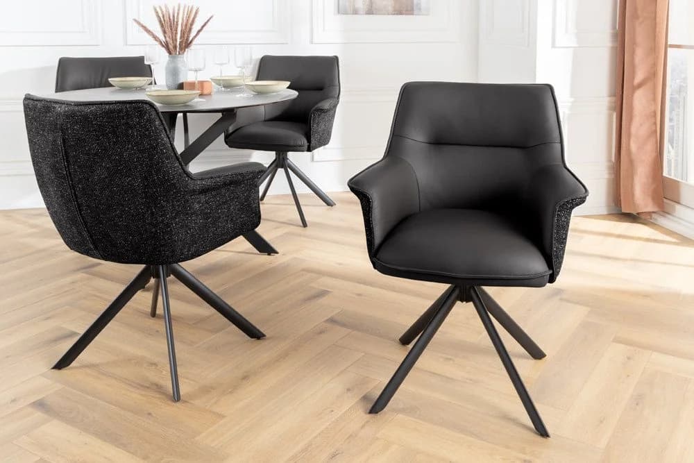 riess-ambiente Drehstuhl LE GRAND Schwarz Echtleder 180° drehbar