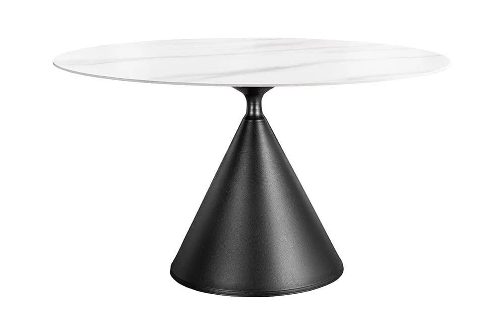 riess-ambiente Esstisch SIGNATURE 135cm Weiß/Schwarz Keramik Metall Säulenfuß Marmoroptik