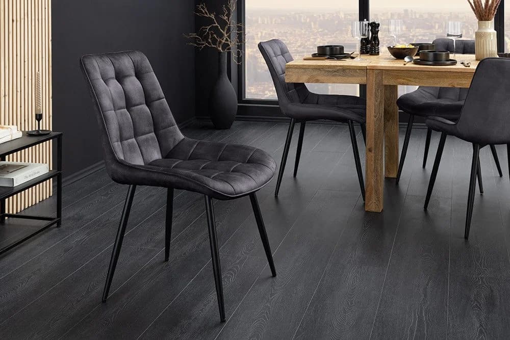 riess-ambiente Esszimmerstuhl ROADSTAR grau/schwarz Samt Metallbeine Retro