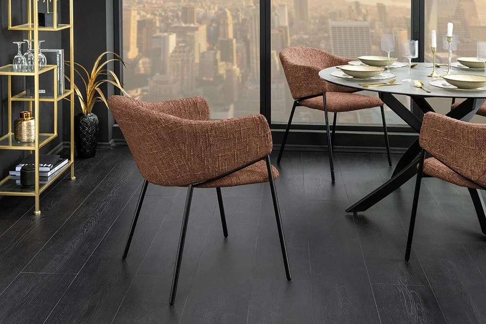Riess Ambiente Esszimmerstuhl Noblesse Braun Chenille Schwarz Metall