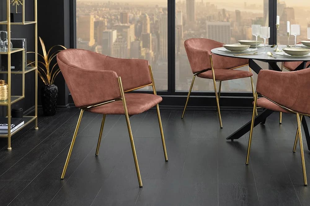 riess-ambiente Esszimmerstuhl NOBLESSE Rosé Gold Samt mit Armlehnen