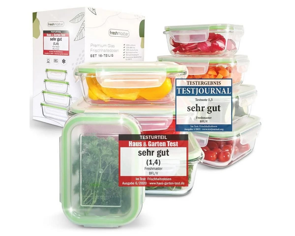 Fresh Master Frischhaltedosen Set 16-tlg. Glas luftdicht
