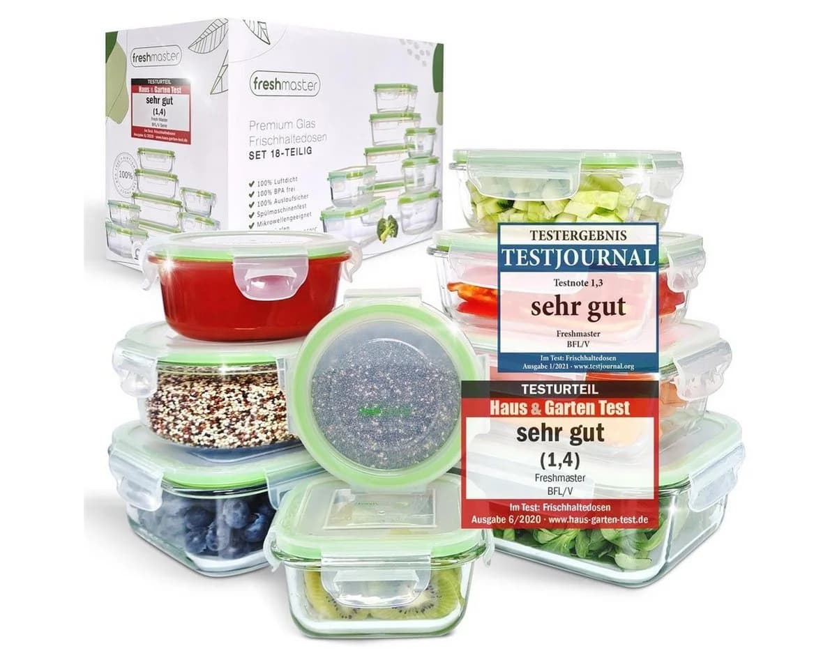 Fresh Master Frischhaltedosen Set 18-tlg. Glas luftdicht