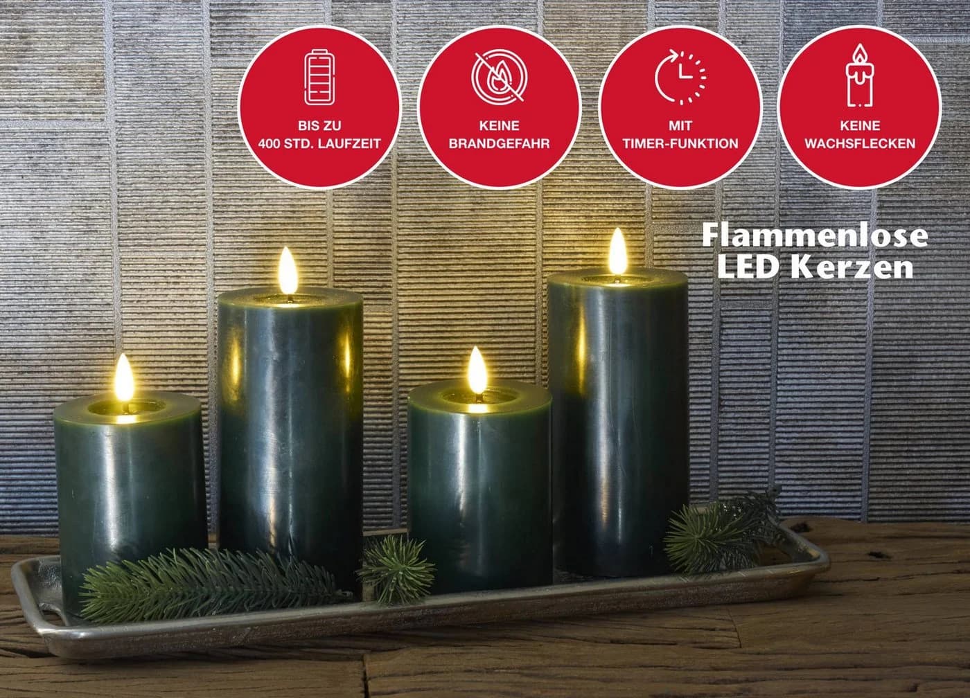 LC Home LED-Kerzen Set 4-tlg. Echtwachs Weiss Timer Fernbedienung