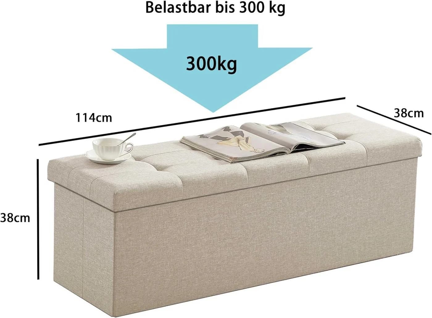 Zedelmaier Sitzbank 114cm Beige Faltbar mit Stauraum