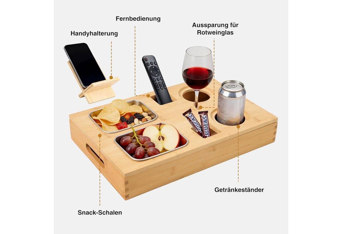 Zedelmaier Bambus Servierplatte Snackbox mit Edelstahlschalen