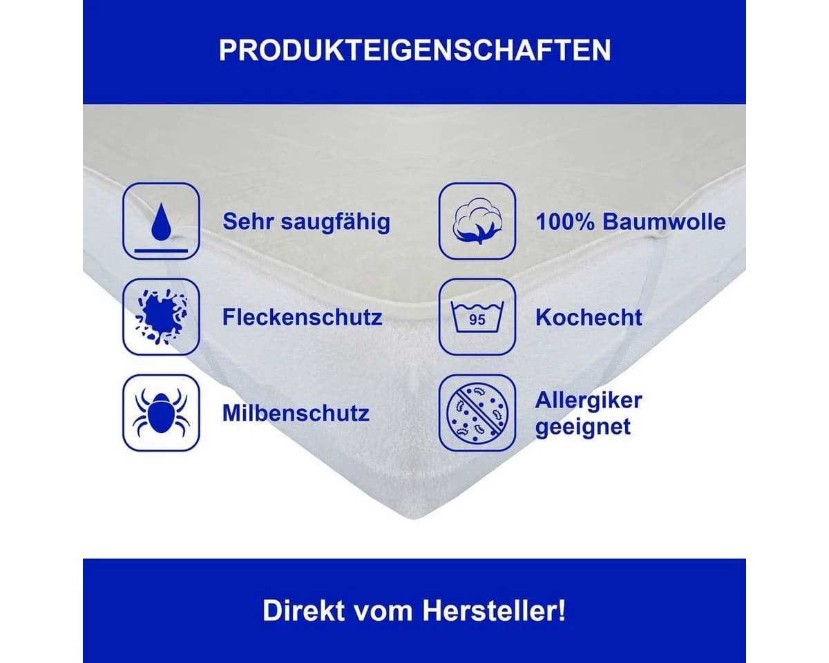 DUKAL Matratzenauflage Molton mit Eckgummi 100% Baumwolle Made in Germany