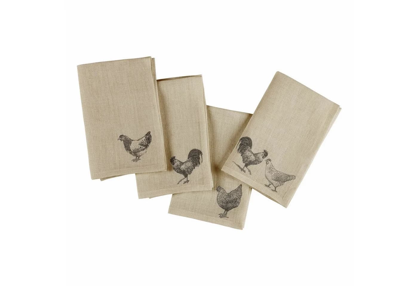 Mirabeau Stoffserviette 4er Set Walorine Leinen Hühner-Motiv Creme