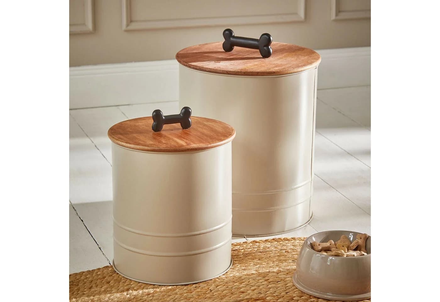 Mirabeau Futterbehälter Dose 2er Set Esteluna beige Eisen Mangoholz