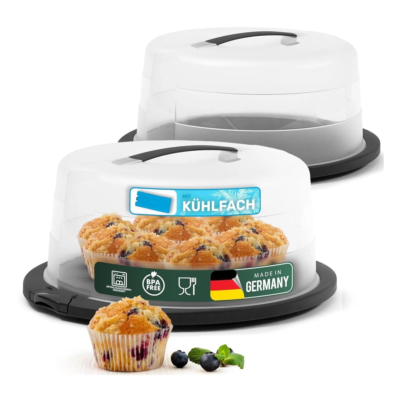 Novaliv Kuchen-Transportbox mit Kühlfach und Muffin-Behälter