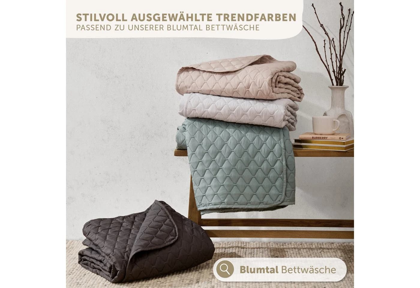 Blumtal Tagesdecke Oeko-TEX zertifiziert Anthrazit 170x210 cm