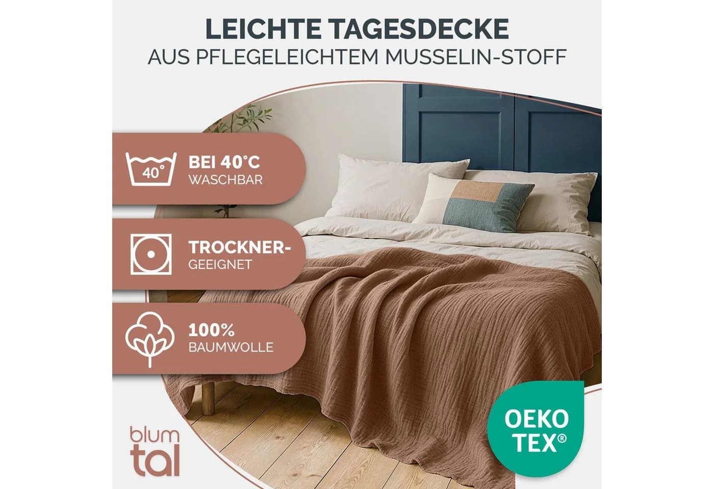 Blumtal Tagesdecke Musselin Baumwolle 100% Orange