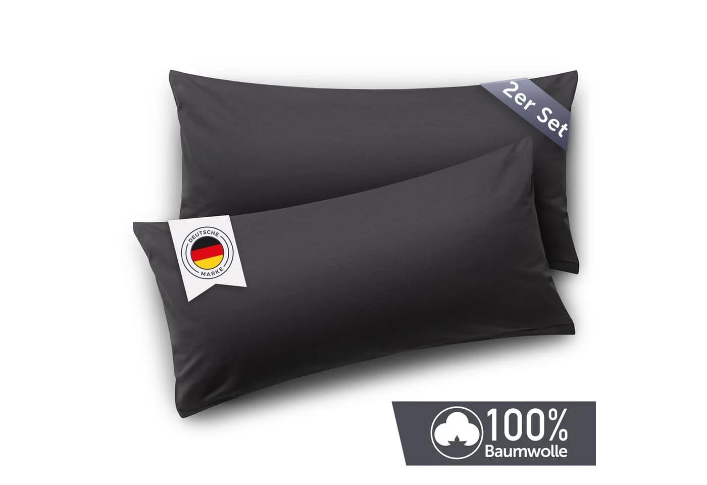 Blumtal Kissenbezug Premium Jersey 2er Set Grau 100% Baumwolle