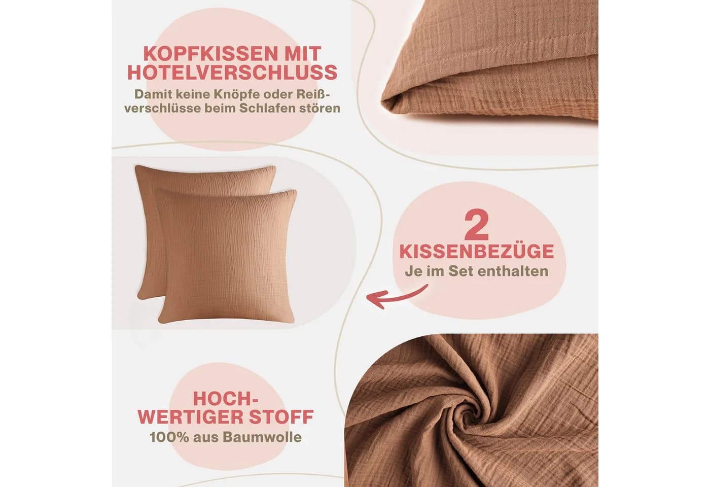 Blumtal Musselin Kissenbezug 100% Baumwolle OEKO-TEX