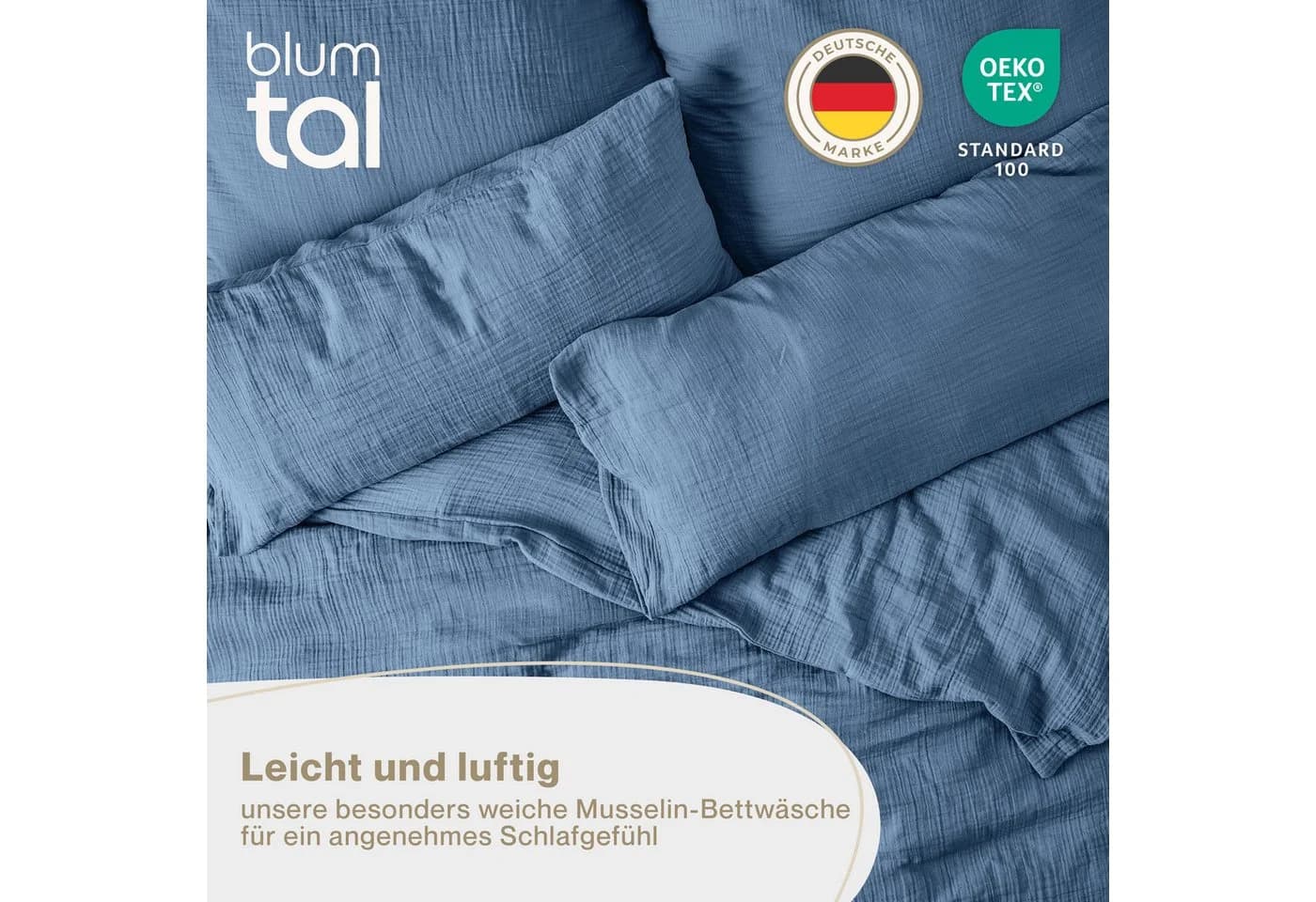 Blumtal Bettwäsche Musselin 100% Baumwolle Dunkelblau Set
