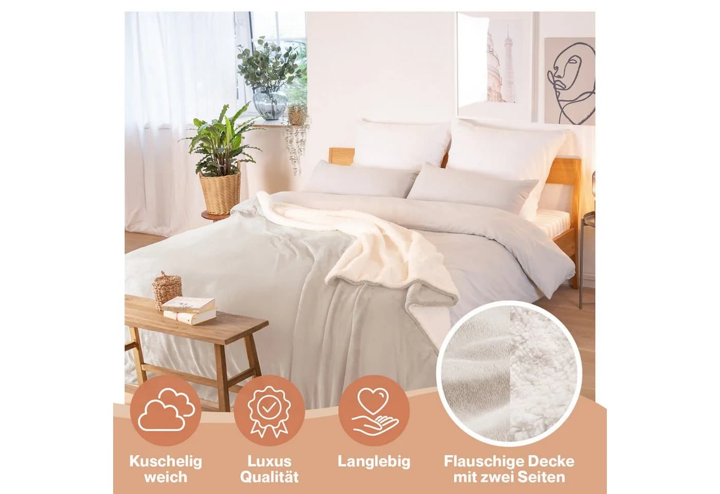 Wohndecke Sherpa-Fleecedecke Blumtal Oeko-TEX Zertifiziert