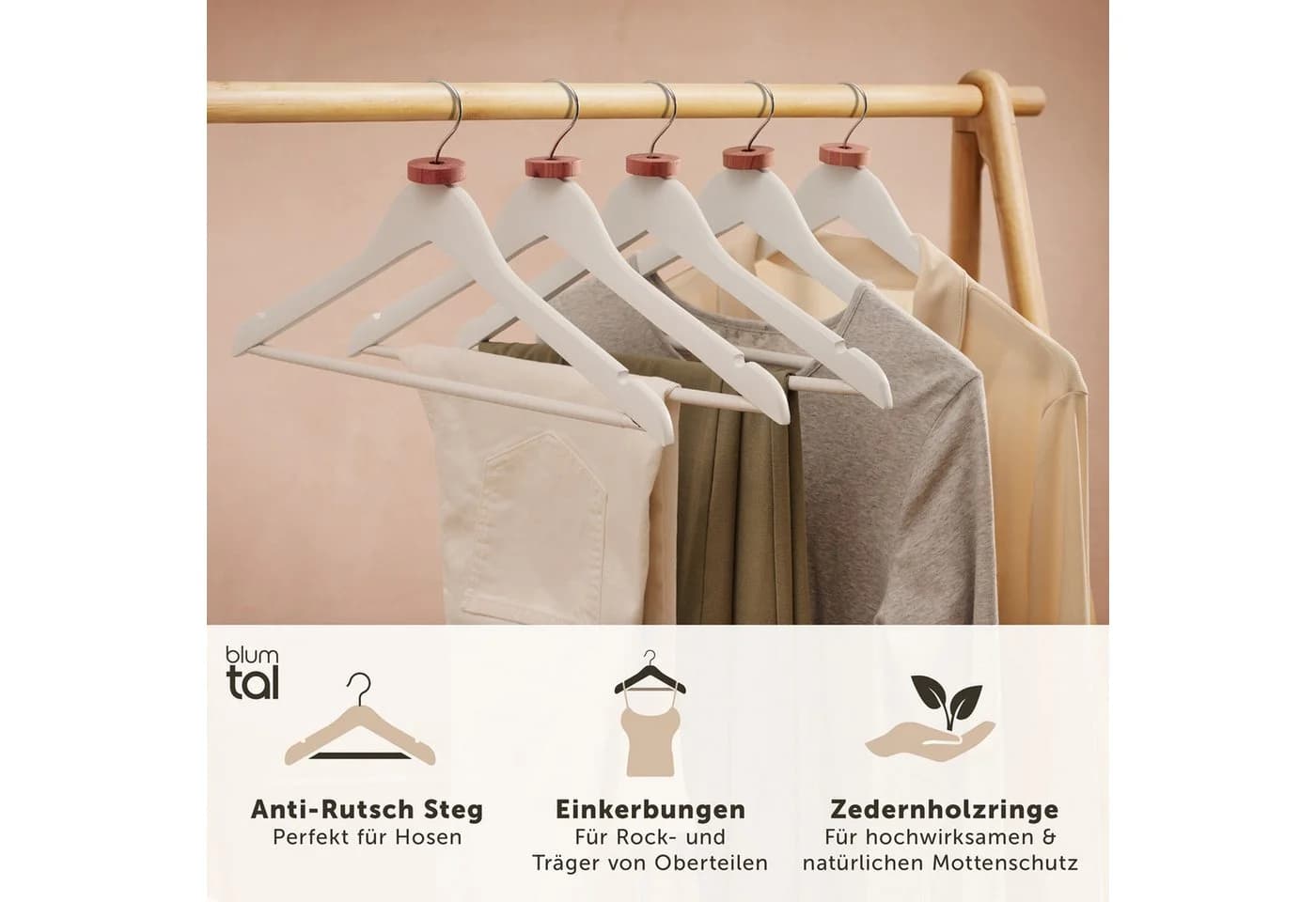 Blumtal Kleiderbügel Holz 360° drehbarer Metallhaken 30-tlg. Zedernholz Mottenschutz