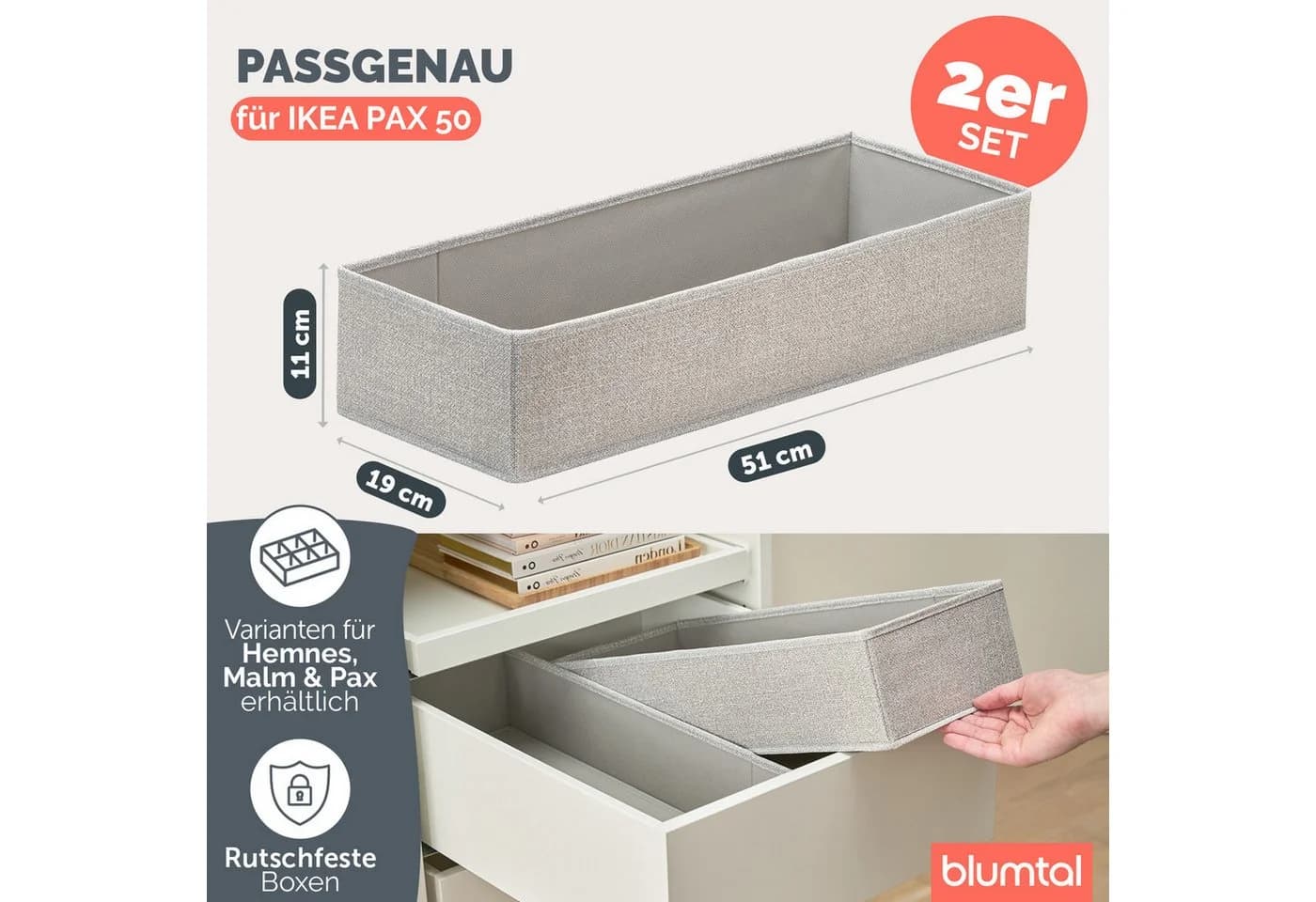 Blumtal Faltbox HEMNES, MALM, PAX Organizer Ordnungssystem Kleiderschrank (2 St), Faltboxen für BHs, T-Shirts