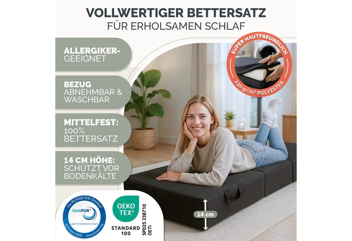 Blumtal Klappmatratze 3-teilig 14 cm Schaumstoff Gästematratze