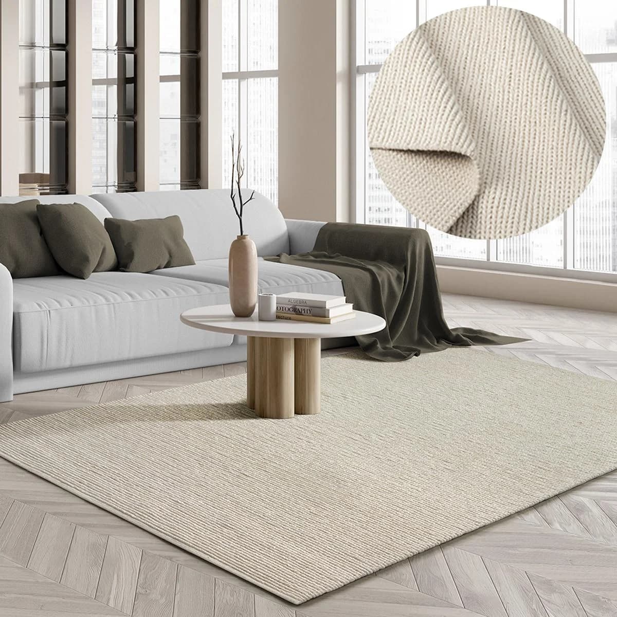THE CARPET Premium Wool Teppich Creme Handgewebt Wolle