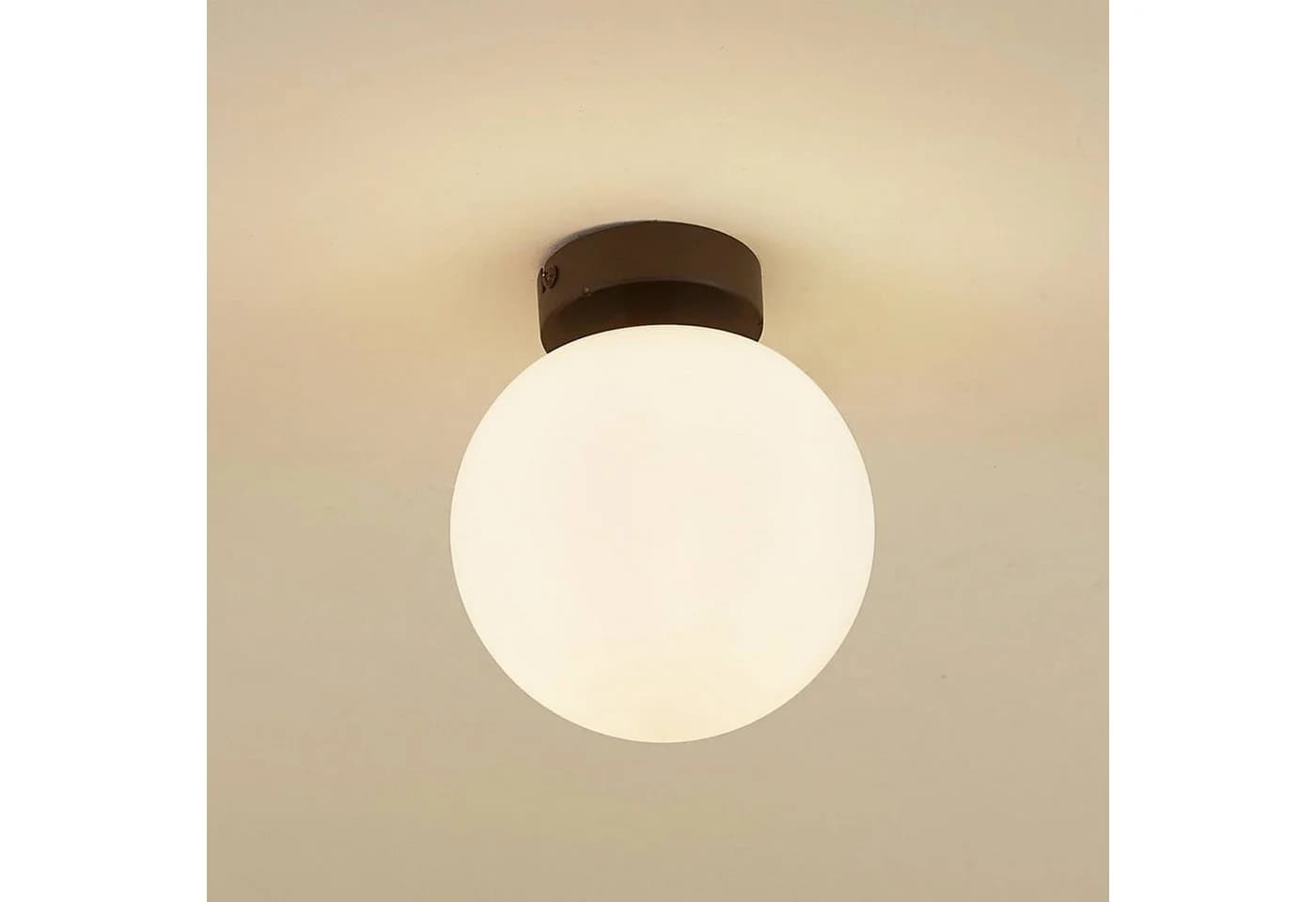 Lucande Deckenlampe Bidolo, Schwarz, Glas, Ø 15 cm, IP44