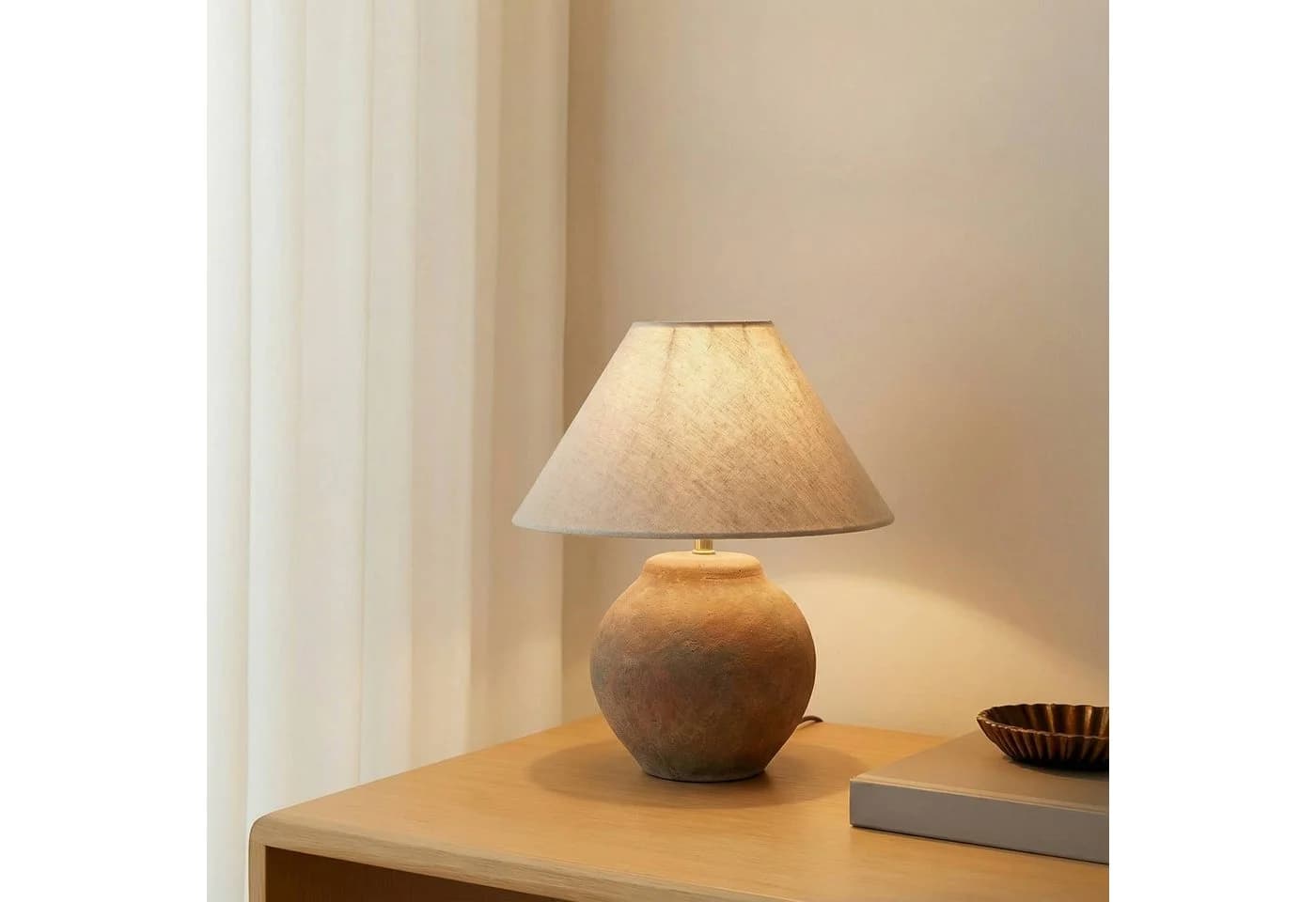 Lucande Tischleuchte Thalorin Keramik Braun E27 LED