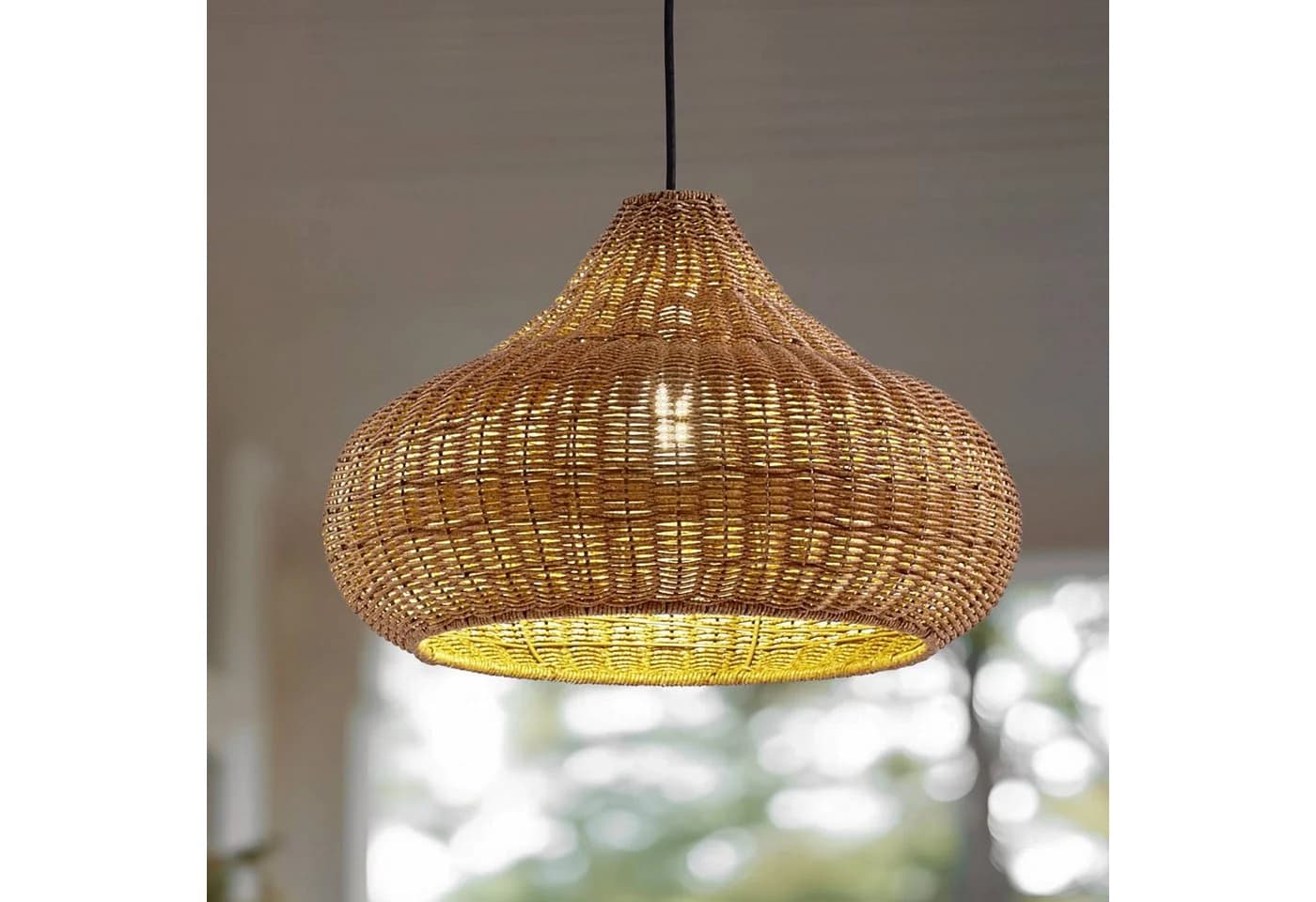 Lucande Außenhängelampe Taniola Beige Rattan IP44