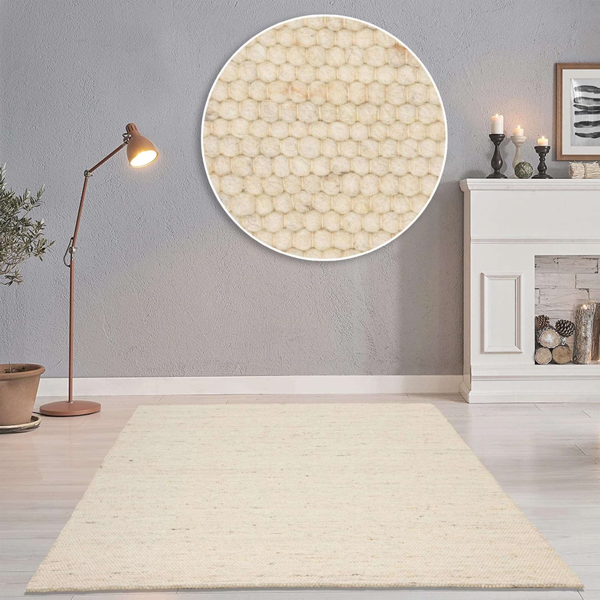 Theko Wollteppich Alpen Beige Handgewebt Meliert