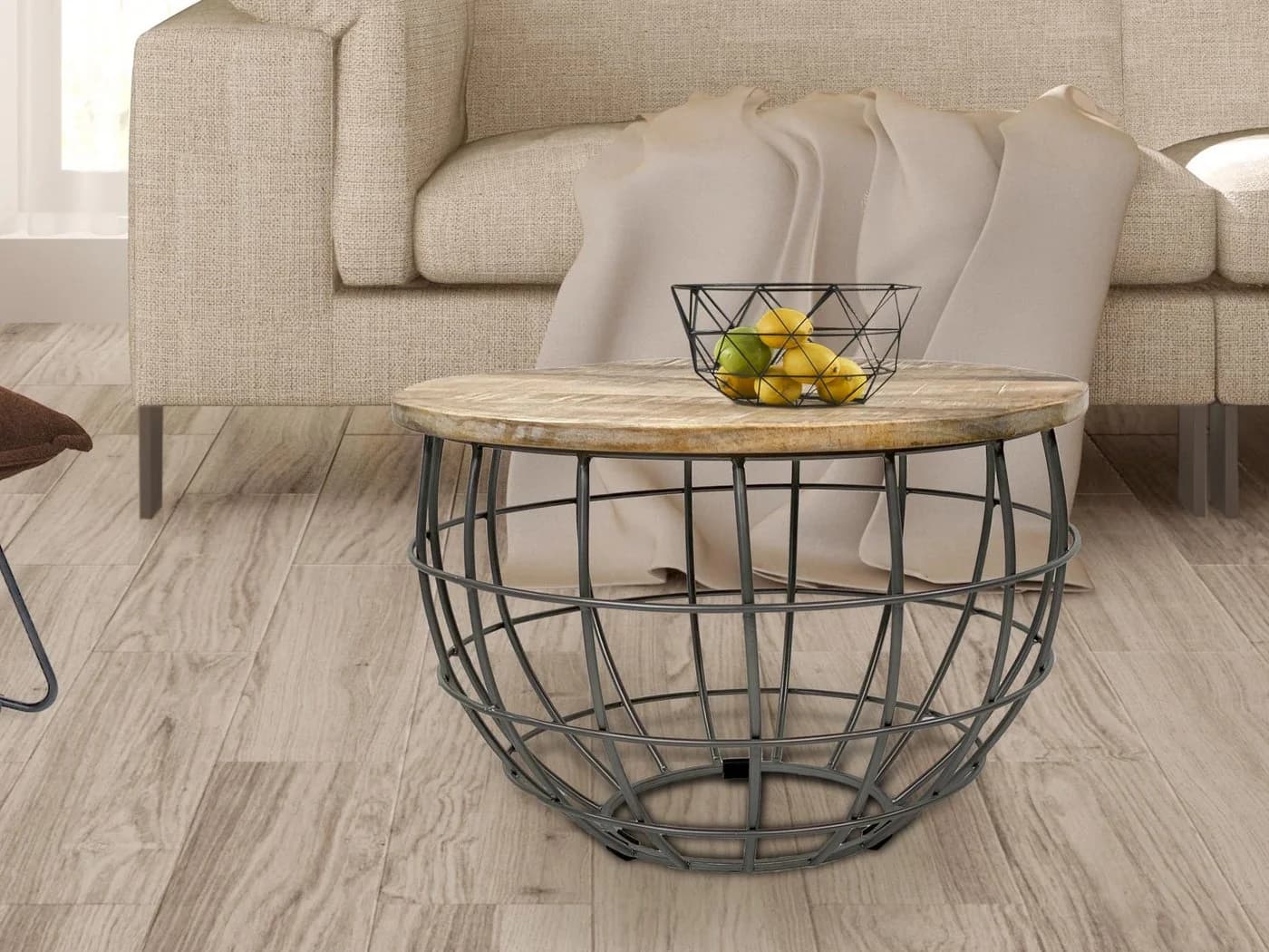 Amagohome Couchtisch Rund Altholz Metall Gestell Industrie-Style