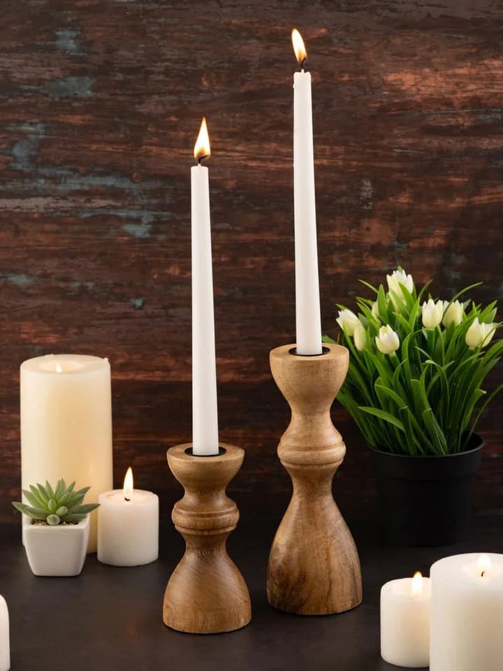 Amagohome Kerzenhalter 2er Set Stabkerzen Mangoholz