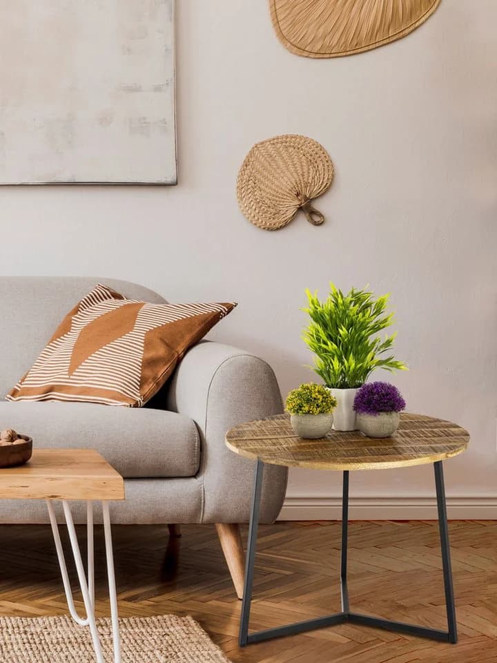 Amagohome Beistelltisch Couchtisch rund Industrie Style Massivholz