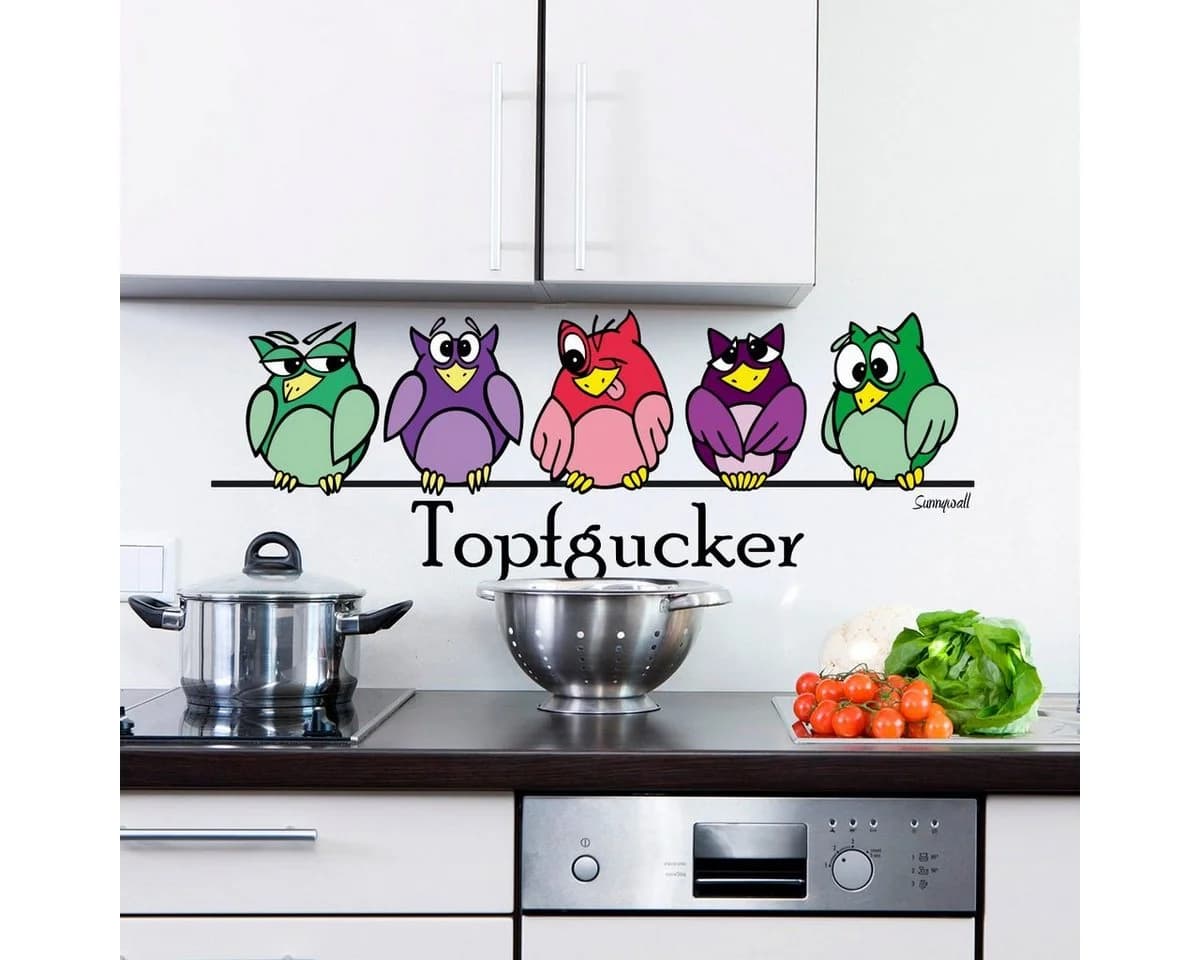 Sunnywall Wandtattoo Topfgucker Eulen Bunt Selbstklebend