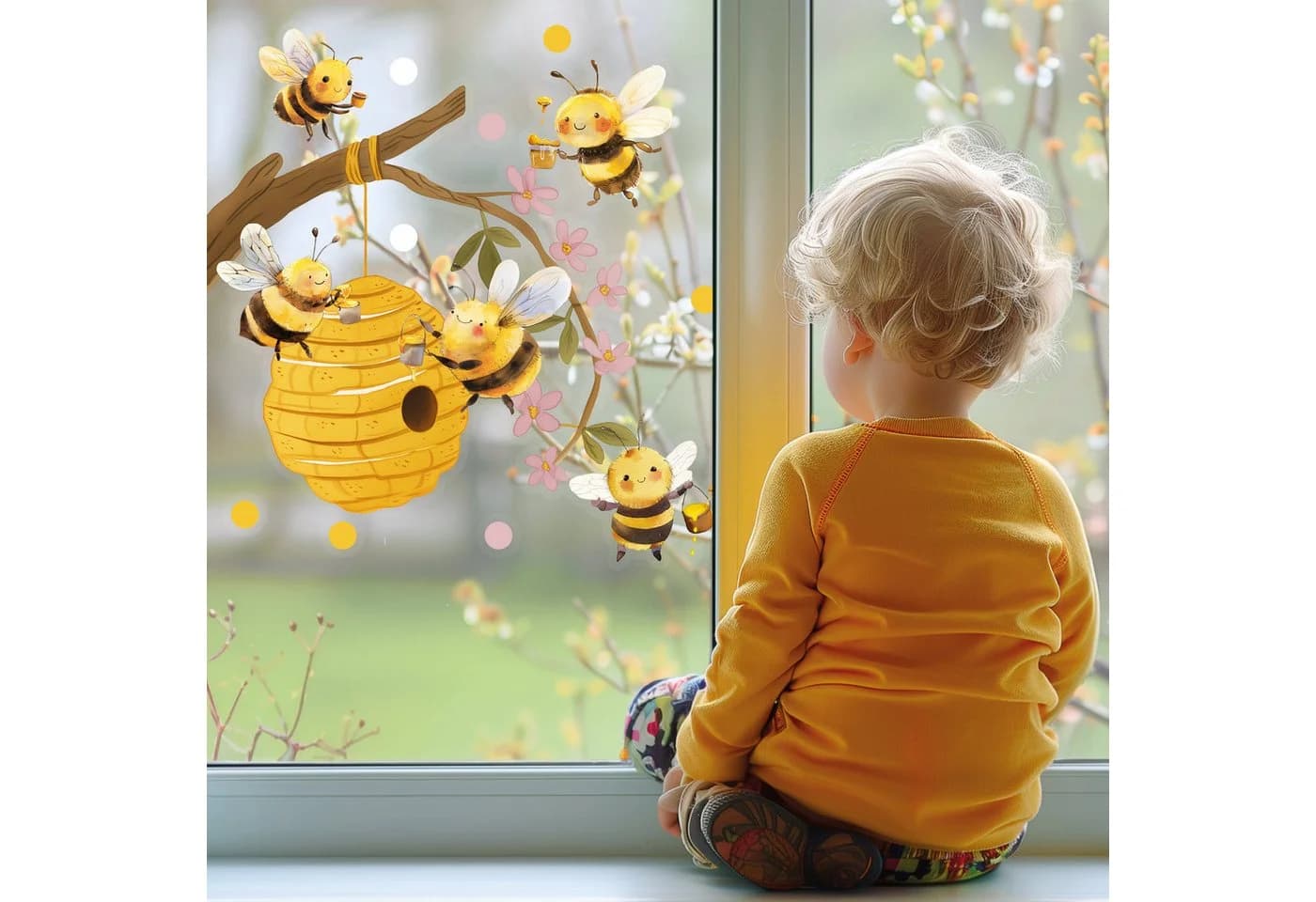 Sunnywall Fensterdekoration Bienen auf Honigsuche - Wiederverwendbar
