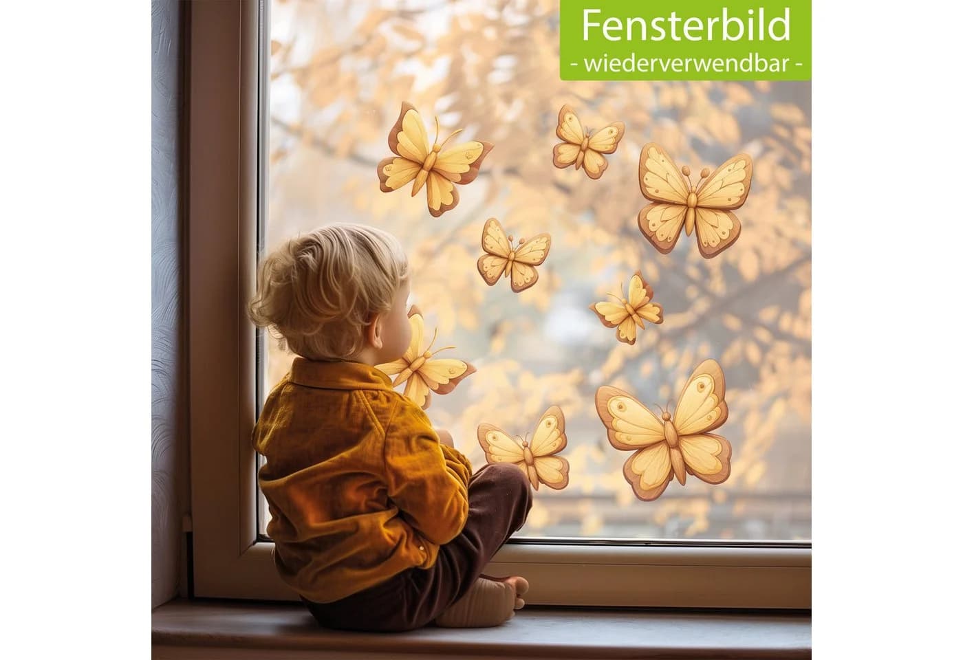 Sunnywall Fensterbild Schmetterling Holz-Optik Statisch Haftend